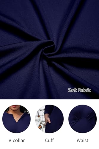 Image of Nmoder Women's Plus Size Stretchy Flared Wrap Dress Casual Wedding Guest Midi Dresses V Neck 3 /4 Sleeve A-Line Swing Dress