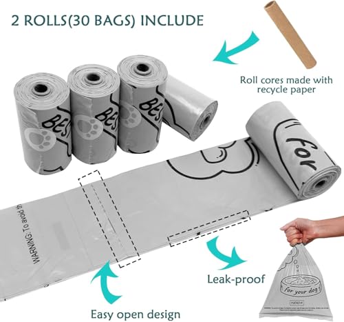 Image of Dog Poop Bag Holder with Leash Clip, Adjustable Strap & 2-Side Hooks for Used Dog Waste Bags (Light Green)