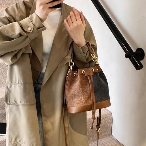 Image of Denim Bucket Bag for Women Handbag Trendy Jean Purse Drawstring Crossbody Shoulder Bag