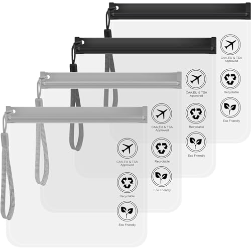 KALOLINNA 旅行ポーチ 透明ポーチ 4枚セット トラベル 旅行化粧バッグ 機内持ち込み 液体 液体が漏れない 洗面用具ユニセックス 多機能 防水洗浄 海外旅行 (ブラック&グレー)