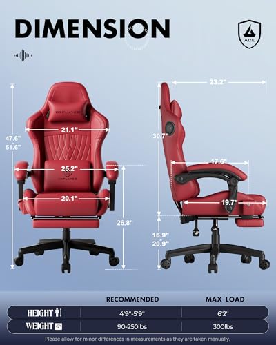 Image of GTPLAYER Gaming Chair for Adults, Ergonomic Video Game Chairs, Footrest & Linkage Armrest, Reclining High Back Silla Gamer with Speakers for Home Office, Ace Pro, Wine Red