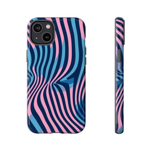 Coque rigide brillante iPhone 14 Plus motif illusion optique bleu rose