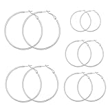 5 Pairs Big Hoop Earrings for Womens, Silver Hoops Earrings for Women, for Women Girls(30/40/50/60/70mm)