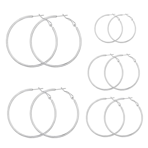 WQEDVN - 5 Pairs Big Hoop Earrings for Womens, Silver Hoops Earrings for Women, for Women Girls(30/40/50/60/70mm)