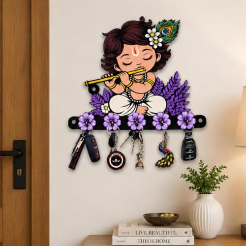 Image of Webelkart Premium Cute Krishna Key Holder for Home /Office Decor /Key Hanger for Wall Decor,Decorative Item for Home (Purple)