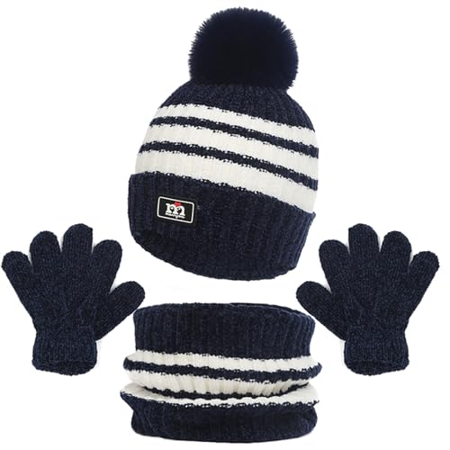 Oneshlee Conjunto Gorro Bufanda Guantes Niño Invierno, Braga Cuello Sombrero Manoplas Conjunto Term