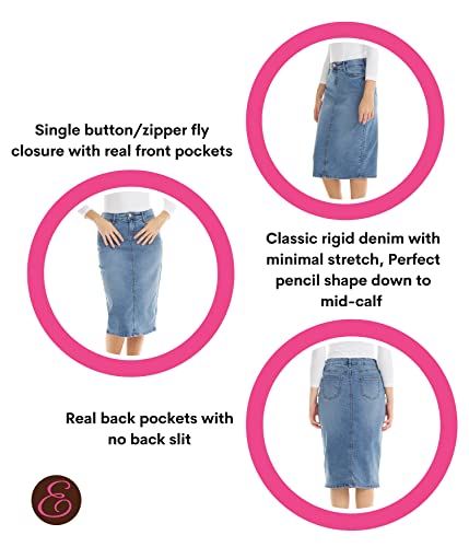ESTEEZ Midi Length Pencil Stretch Denim Jean Skirt with Pockets for Women - Milan4
