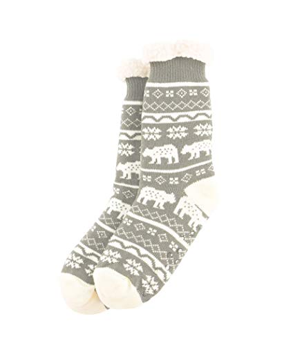 LazyOne Plush Nonskid Socks, Fuzzy Socks with Cute Designs for Women, Sherpa Fleece-Lined Socks (Nordic Bear)