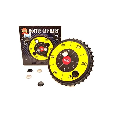 Barwench Games' Bottle Cap Darts Party Game, Bottle Cap Magnetic Dart Board (Yellow) Cover