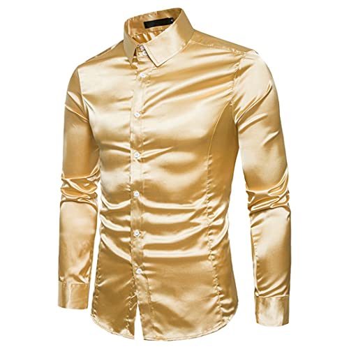 Chemises de fête en satin de soie homme manches longues slim fit