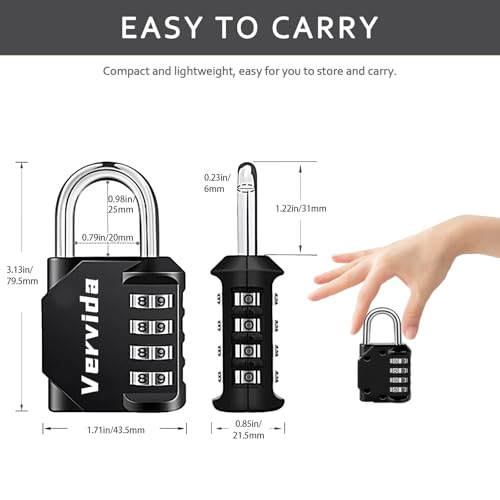 Image of Vervida Combination Lock Resettable, 4 Pack 4 Digit Outdoor Waterproof Combo Padlock for School Gym Locker, Sports Locker, Fence, Toolbox, Gate, Hasp Storage (Black)