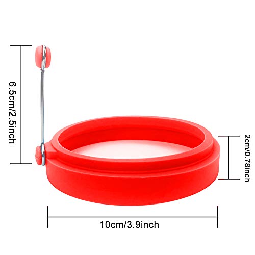 Silicone Egg Rings, 4 Inch Food Grade Egg Cooking Rings, Non Stick Fried Egg Ring Mold, Pancake Breakfast Sandwiches, Egg Mcmuffin Ring(Red,4Pack)…