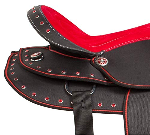 Warsi's Presents Adult & Pony Classic Quality Western Synthetic Comfort Barrel Racing Horse Saddle Get Headstall, Breast Collar, Reins & Pad. Size 10 To 18 Inches Seat (18'' Inches Seat, Red) #TOP5