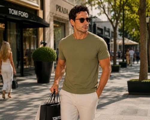 Image of Men's Essential 100% Cotton Crew Neck T-Shirt - Plain, Short Sleeve, Regular Fit, Premium, Super Soft, Classic Everyday Wear
