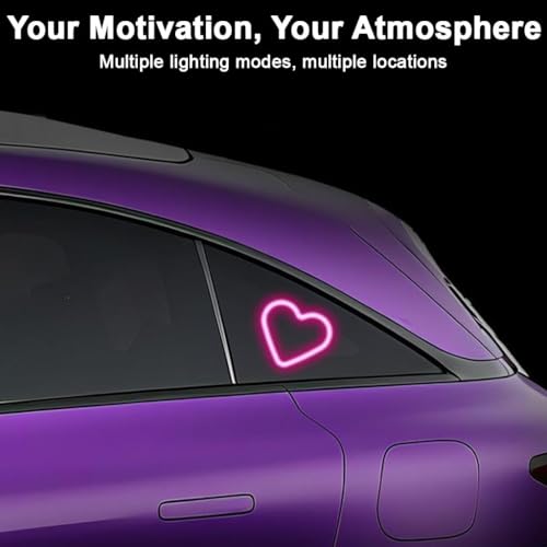 Image of Car LED Ambient Light Heart Shape with Solar & USB Charging - Neon Interior Windshield Decoration Lamp with Light Sensor, 5 Modes & Suction Mount for Cars, Romantic Night Driving Accessory