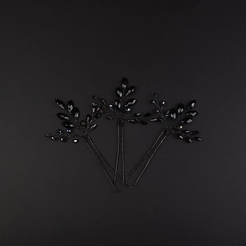 Miniatura 8 de Jumwrit Horquillas para el pelo de boda, con diamantes de imitación negros, hechos a mano, con cuentas, accesorios para el cabello de novia para