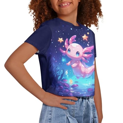 Image of Girls Summer Crop Top Outfits Short Sleeve T Shirts Kids Cute Clothes Tees Blouse