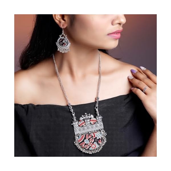 PAVITRA ART Antique Handmade azarak Necklace Set with Earrings For Women Girls oxidised azarak Design.(pack of 1) - Image 4