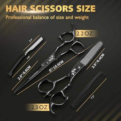 Hair Cutting Scissors Thinning Shears - 6.0 Inch Professional Hair Cutting Shears - Japanese 440C Stainless Steel Haircut Scissors - Convex Blade for Ultra-Sharp Smooth Cuts for Salon & Home Use - Image 3