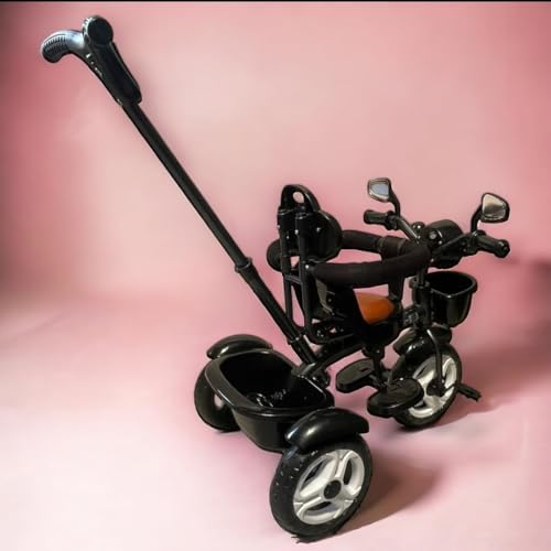 Image of kidsROAR Stroller Tricycle for Kids for 1 Year+ | 2 Year+ Baby Cycle with Leather Seat | Light Music | Push Handle | 4 in 1 Baby Cycle for 1 Year Kids (5003 Black)