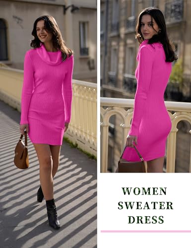 Image of v28 Sweater Dress for Women Ribbed Knit Fitted midi Sexy Fall Winter Bodycon Cowl Neck Dresses