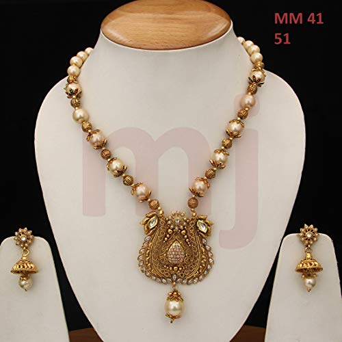 Juego de collar con pendientes Jhumki de perlas de cristal 2