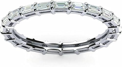 2.20Ct Baguette Cut Lab Created Diamond Sterling Silver 925 Full Eternity Wedding Band Ring, 14K White Gold Finish