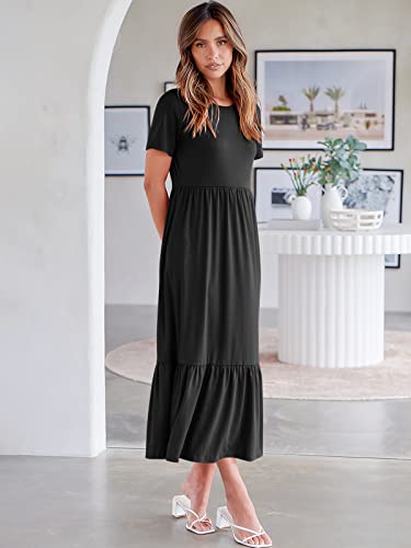 Prinbara Maternity Dress Short Sleeve Sundress Aline Long Lounge Dress Tshirt Work Dress Elegant Linen Sun Dress Party Dresses Beach Romper With Pockets 7Pa27-Heise-M Black #TOP7