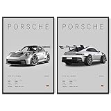 JZBHHADE Car Poster Canvas Wall Art 911 GT Turbo Posters For Men Bedroom Aesthetics Decor Unframe, 12X18