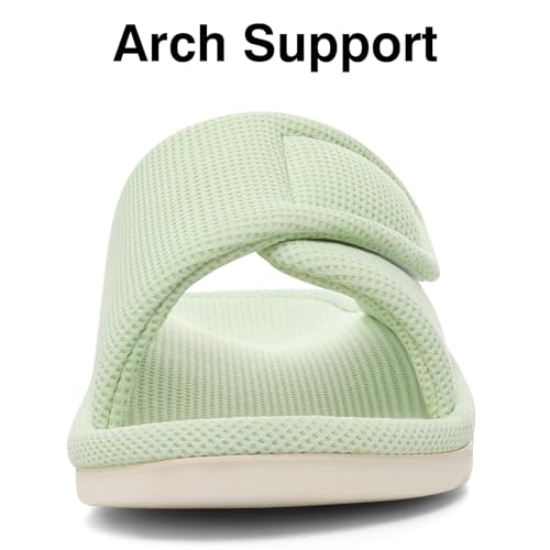 Image of shevalues Summer House Slippers for Women with Arch Support Breathable Waffle Cotton Indoor Slippers Slip on Open Toe Home Shoes