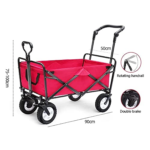 CRBUDY Handwagen, zusammenklappbarer Gartenwagen, robuster Wagen, multifunktionaler Einkaufswagen für Outdoor-Camping, Angeln, Ziehwagen mit 4 Rädern, Tragkraft 80 kg/Grau (Rot) – Bild 3