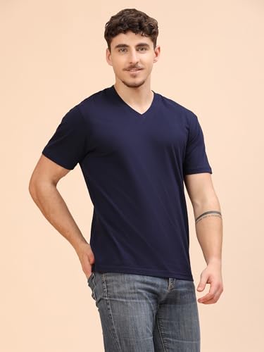 Image of Men's Cotton V-Neck T-Shirt-Soft, Breathable, Plain Solid Casual Tee for Everyday Wear & Layering