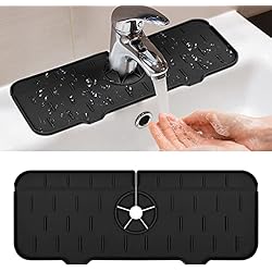 Alfombra Para Fregadero Ainiv Alfombrilla para Fregadero de Silicona, Silicona Alfombrilla de Grifo de Cocina, Protector contra Salpicaduras Escurridor Escurreplatos para Encimera para Cocina, Baño, Restaurante (Negro)
