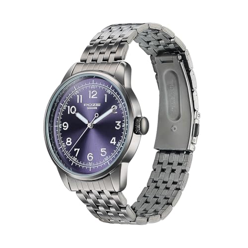 Image of Sonata Poze 8 Quartz Analog with Arsenic Blue Dial Gun Stainless Steel Strap Watch for Men - SP70110QM01W