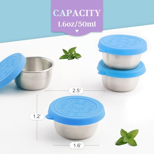 Image of Qukaka 1.6 oz Stainless Steel Salad Dressing Containers with Lids, 6 Pack