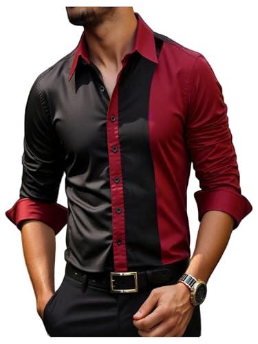 SOLY HUX Men's Dress Shirts Long Sleeve Button Down Shirt Striped Business Casual Formal Shirt Mens...