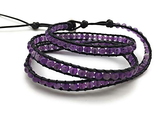 Handmade Alloy Leather Natural Stone Bead Statement Bracelet Bangle Cuff Rope 3 Wrap Adjustable Jewelry Collection3