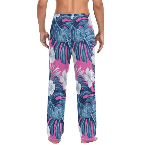 Mens Pajama Pants Tropical Palm Leaves Flower Pink Soft Lounge Sleep Pj Bottoms with Drawstring Pockets3