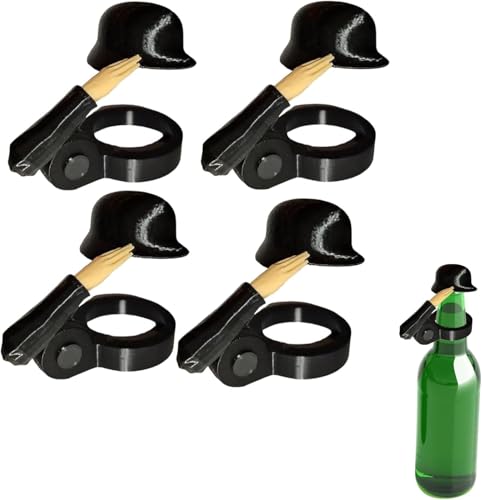 Soldat Salute Bier Bierflaschen Helm Wiederverwendbar Soldier Salute Bierflaschenhelm Staubdichte Lustiger Dekorative Kappen für Grillparty Bar Veteranen aktive Soldaten-Liebhaber (4 Stück Schwarz)