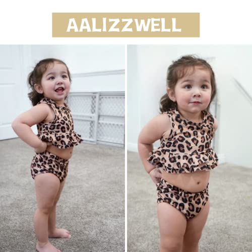 Toddler Baby Girls Swimsuit Two Piece Cheetah Ruffle Bathing Suit Bikini Tops Bottoms Swimming Suit Swimwear Beach Wear Leopard Khaki 18-24 Months #TOP1