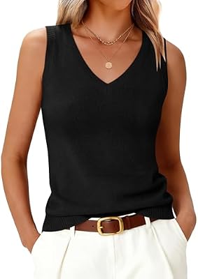 ANRABESS Women's Wool Blend V‑Neck Tank Top – Slim Fit Sleeveless Sweater for Business Casual & Summ...