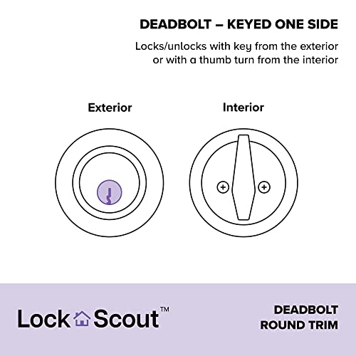 Lock Scout XSD60 DB 619 RND Deadbolt With Round Trim, Keyed 1 Side, Satin Nickel Finish thumb #1