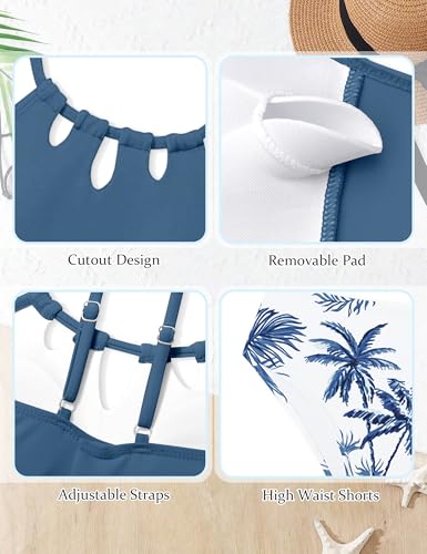 Girls Swimsuits Size 10-12 Cutout Girl Bathing Suits Size 10-12 Modest Bathing Suits for Girls 10 12 Two Piece Swimsuits for Girl High Waist Swimwear Quick Dry Tankini Dark Blue4