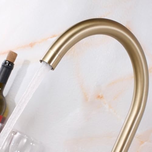 Mitigeur d'évier de cuisine design or brossé avec bec rabattable