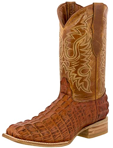 Mens Cognac Western Leather Cowboy Boot Crocodile Tail Print Square 10.5 2E Us #TOP1