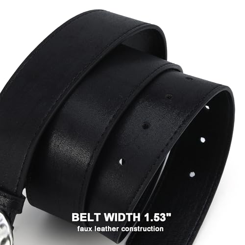 Earnda Western Chunky Belt for Women Jeans Dresses 1.53" Vintage Thick Faux Leather Cowgirl Black Waist Belts with Retro Buckle — view 5