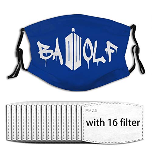 Doctor Who Bad-Wolf Face Mask Bandana Scarf with 16 Filters Earloop Nose Wire Reusable Washable Unisex Men Women