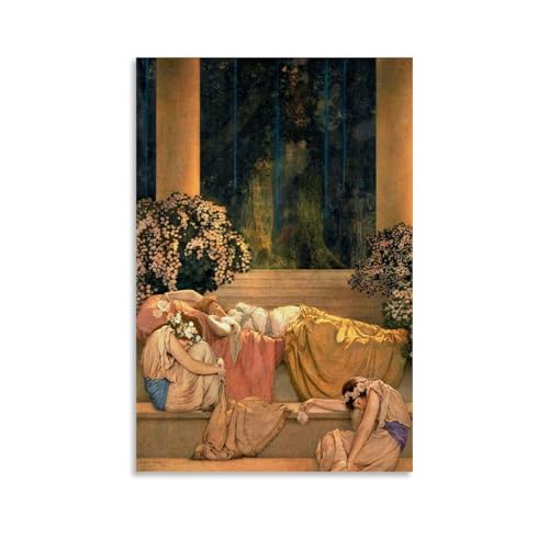 Affiche d'art Maxfield Parrish Figures Allongées de style vintage pour salon 40x60cm