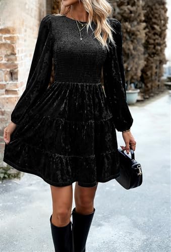 Robe décontractée en velours noir pour vos sorties d'automne - 3