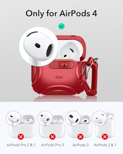 Image of ESR for AirPods 4 Case, Compatible with AirPods 4 Generation Case (2024) (USB-C), Compatible with MagSafe, Drop-Proof Lock, Easy Open, Cyber Series, Red